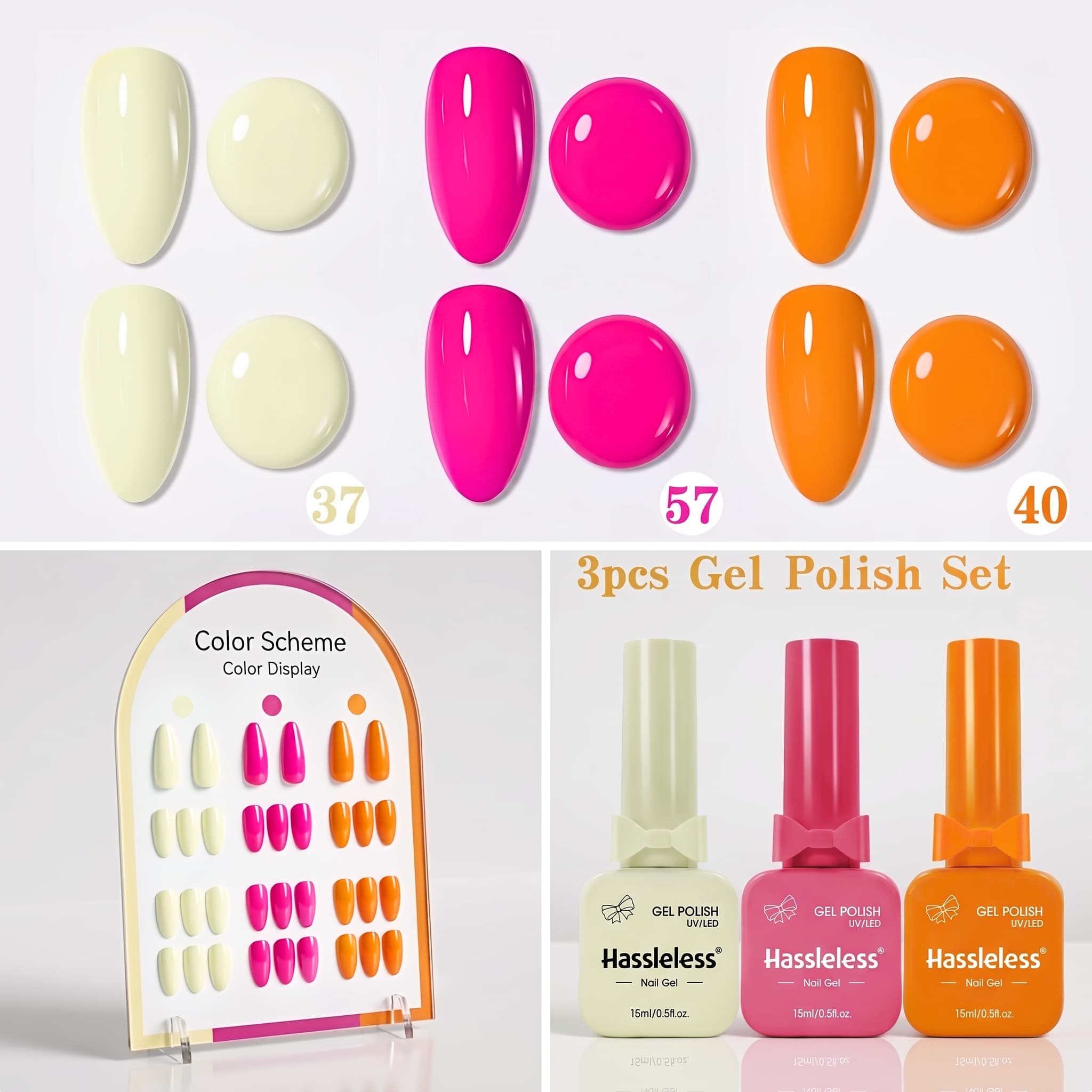 Nail Art Orange - Zestaw 3 lakierów żelowych do paznokci,