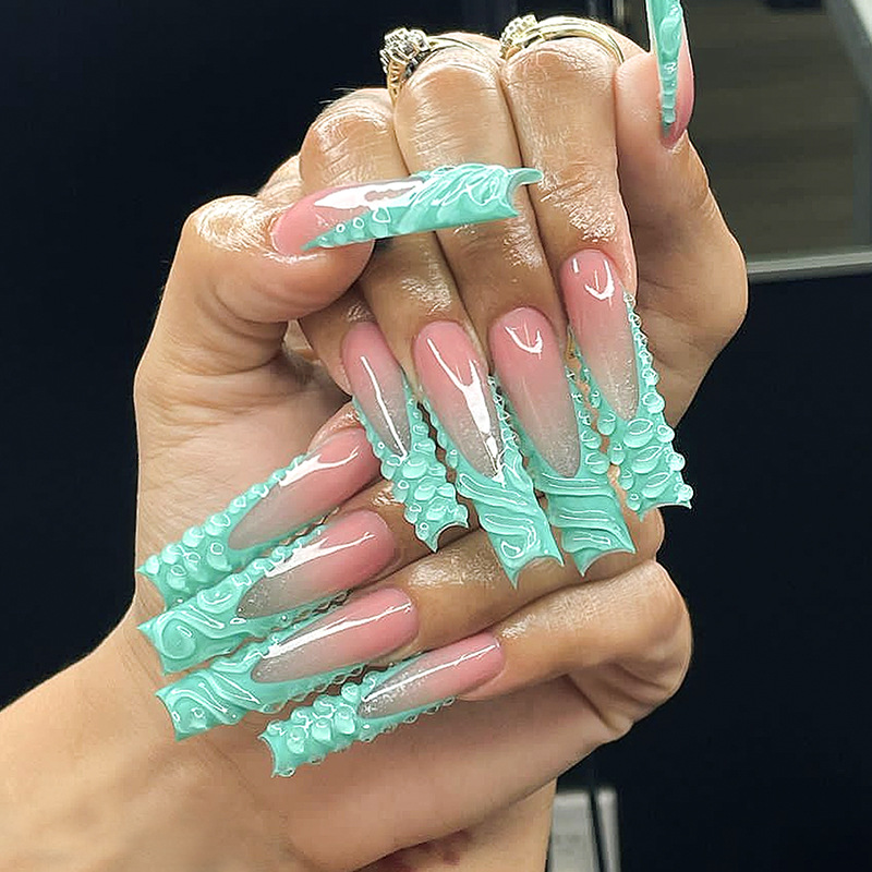 Nail Art Pink - 24szt 3D Water Drop Fake Nail