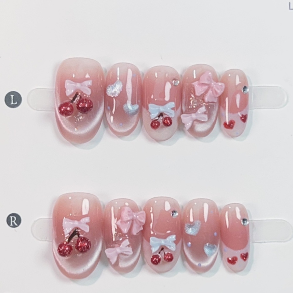 Nail Art Pink - 10 szt. Ręcznie Robione Sztuczne Paznokcie