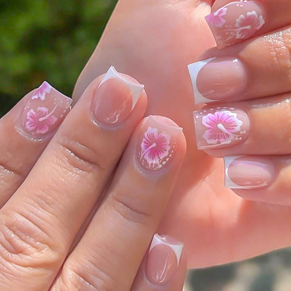 Nail Art Press On - 24 szt. Francuski kwiat sztuczne paznokcie