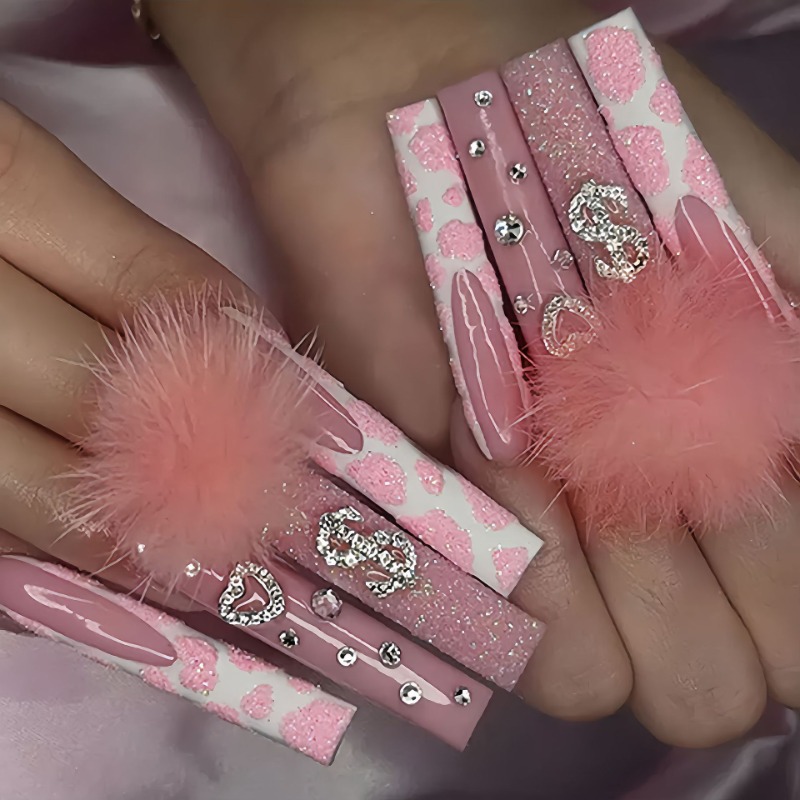 24Pcs Extra Long Square Press  – Nail Art Pink recenzja i cena