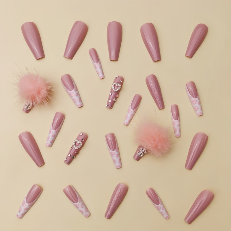 24Pcs Extra Long Square Press  – Nail Art Pink recenzja i cena